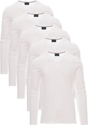 Produktbild von Mivaro Herren 5er Pack Langarmshirts Weiß - 100% Baumwolle Longsleeves mit Rundhals, leicht anliegend, feinmaschiges Gewebe mit 165g/m² Stoffgewicht, Größen S bis 5XL