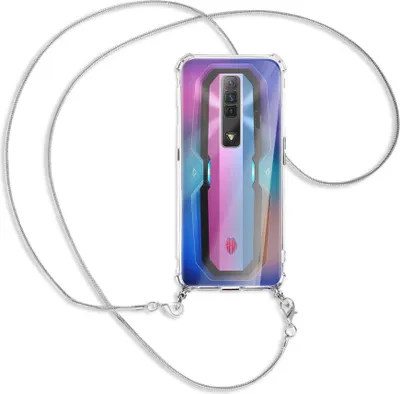 Produktbild von Handykette Backcover-Schutzhülle mit Band (Metall silberfarben) für ZTE nubia Red Magic 7 - silberfarbene Kette Snake