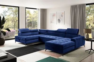 Produktbild von Wohnlandschaft Schlafsofa AGNESA Stoff Salvador Dunkelblau Ottomane Rechts