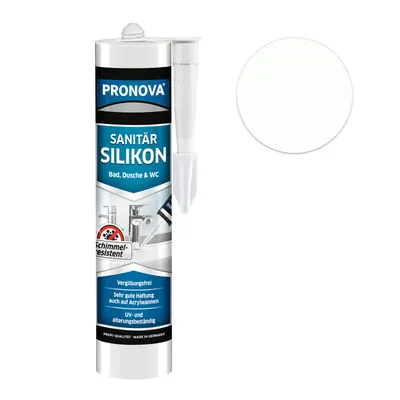 Produktbild von Sanitär Silikon,  Dauerhaft elastischer Silikon-Dichtstoff mit Schutz gegen Schimmelbefall, für Innen-und Außenbereich, 300ml Kartusche (Weiß)