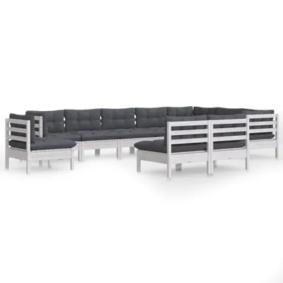 Produktbild von 10-tlg. Garten-Lounge-Set mit Kissen Weiß Kiefer Massivholz