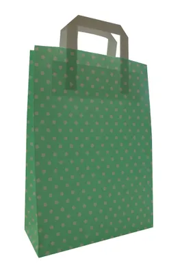 Produktbild von Papiertragetaschen "PUNKTE", 80 g/qm, 18 + 8 x 22 cm, mint mit weißen Punkten, 10 Stück