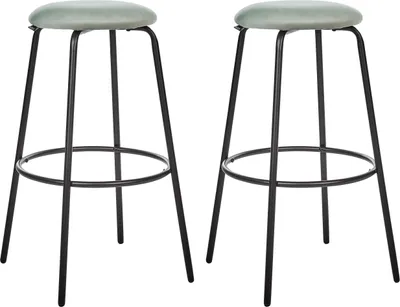 Produktbild von BELIANI Barhocker Mintgrün Samt und Metall ohne Lehne mit Fußstützen Retro Design Sitzmöbel Wohnzommer Küche Bar Wohnküche Ausstattung