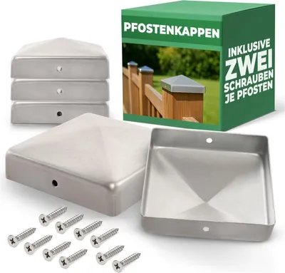 Obrázek produktu pro Novatool, sada 5 kusů krytek na sloupky, rozměr 91x91 mm, pozinkované, včetně šroubů. Krytky na sloupky, krytky na dřevěné sloupky, krytky na sloupky plotu, ochranné krytky, krytky na sloupky, koncovky sloupků