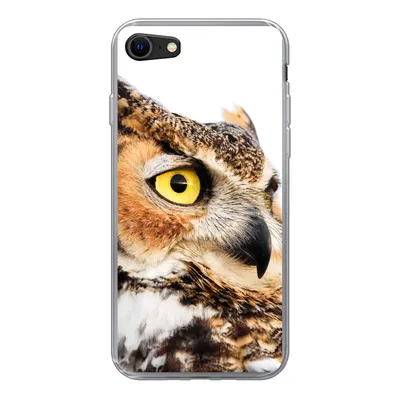 Produktbild von MuchoWow® Handyhülle Schutzhülle Hülle für iPhone SE 2022 Braune Eule mit weißem Hintergrund Silikon Softcase Handy Hülle - Schutzhülle