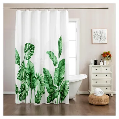 Produktbild von Duschvorhang mit Ösen H 200xB 180 cm Wasserabweisender Badewannenvorhang mit Blatt-Design Waschbar Polyester Badevorhänge für Badezimmer