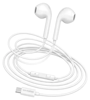 Obrázok produktu pre Mayaxess, slúchadlá s mikrofónom a konektorom USB-C pre iPhone 15 Plus, biele
