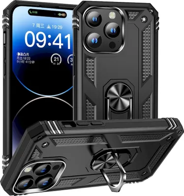 Produktbild von Mobigear Armor Ring iPhone 15 Pro Hülle Hardcase Backcover Stoßfest mit Ringhalter - Schwarz
