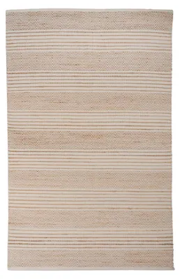 Produktbild von Handwebteppich - 140 x 230 cm - Beige - Weiß - Streifen- und Ethnomuster