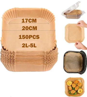 Immagine prodotto di 150 fogli di carta da forno per friggitrice ad aria, 17-20 cm, anti-olio e impermeabile