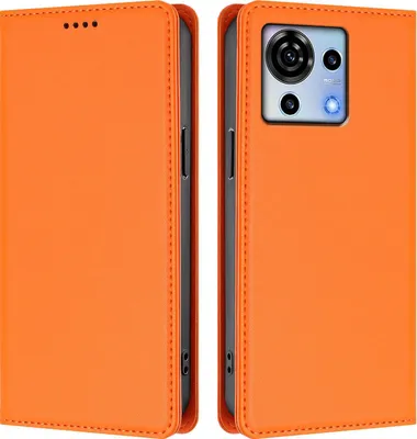 Image de Etui en cuir pour ZTE Blade V50 Vita, étui magnétique en cuirPolyuréthaneavec support Orange