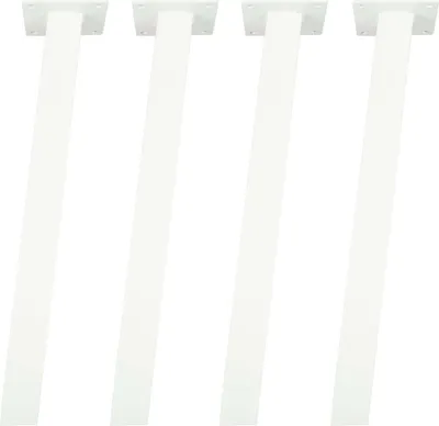 Four white table legs are arranged in a row against a white background.