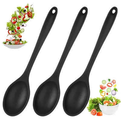 3 Silikon-Kochlöffel, 27 cm, antihaftbeschichtet, schwarz