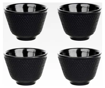 Produktbild von Traditionelle asiatische Teetassen (4 Stück) – Chinesisches Teeservice aus Gusseisen in elegantem Schwarz – Teetassen für Teeliebhaber