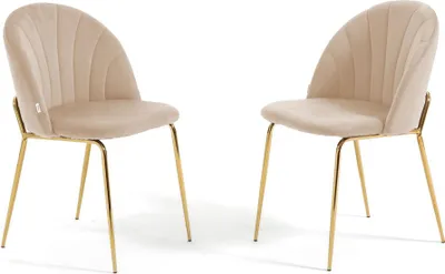 Produktbild von Set 2 Esszimmerstühle aus Samt mit Metallbeinen, gepolstert, elegantes Design für Küche, Esszimmer, Schlafzimmer, Büro oder Restaurant SONIA – Creme/Gold