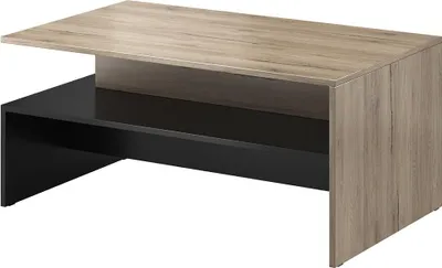 Image de Table basse RAMOS – Chêne et noir – Design contemporain – Plateau de rangement pratique