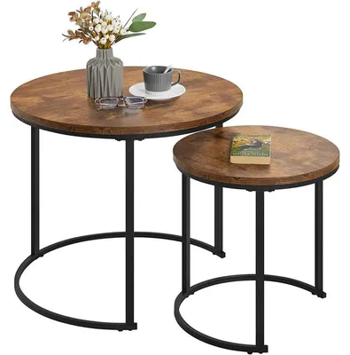 Image de Table basse FIR-162, lot de 2 tables, noir/marron