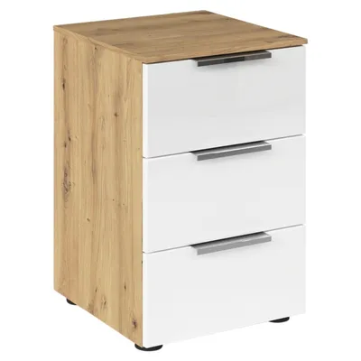Produktbild von Nachttisch - B 40 cm - 3 Schubladen - Artisan Eiche Nachbildung - Weiß - Glas