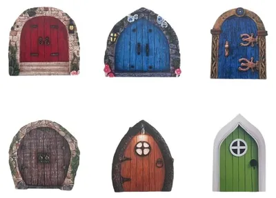 Immagine prodotto di Set di 6 porte in miniatura – Decorazioni per il giardino – Porte fatate – Decorazioni per esterni – Decorazioni in legno – Dimensioni 3,54 x 3 pollici – Decorazioni per il giardino