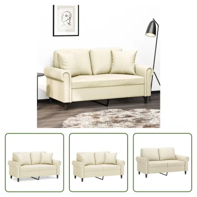 Produktbild von The Living Store 2-Sitzer-Sofa mit Zierkissen Creme 120 cm Kunstleder