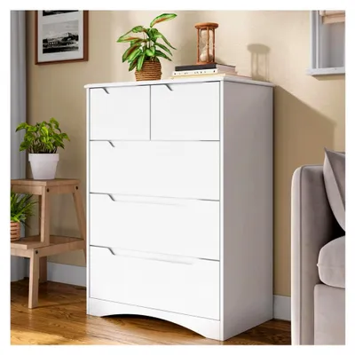 Produktbild von Kommode mit 5 Schubladen, geeignet für Schlafzimmer, Büro, Wohnzimmer und Flur, 72x41x94 cm, Weiß