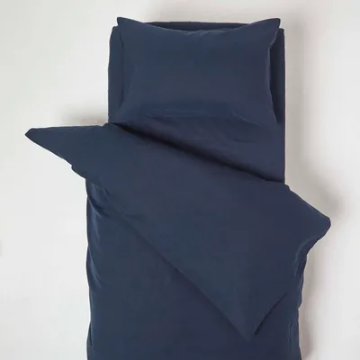 Produktbild von HOMESCAPES Kinderbettwäsche aus Leinen im 2er Set, dunkelblau