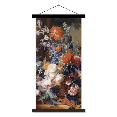 Produktbild von MuchoWow® Textilposter Stilleben mit Blumen - Malerei - Alte Meister 90x180 cm mit schwarzem Rahmen - Dekoration Wohnzimmer