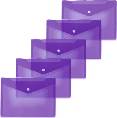 Produktbild von HERMA 20061 Dokumententaschen A5 transparent violett lila, 5 Stück, kleine Sichttaschen Umschläge mit Druckknopf, Briefumschläge aus Plastik für Schul