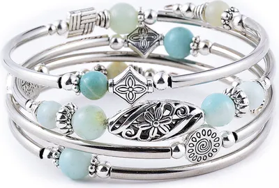 Produktbild von Frauen Armreif Natursteine Ethnisch Mehrschichtig Retro Blau Türkis Perlen Wickelarmband Schmuck Zubehör-B