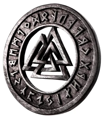 Produktbild von Schwarzes Vikings Holzbild VALKNUT Ø 23 cm Wotansknoten mit Runen Wikinger Wanddeko Wandrelief Wandobjekt Holzdeko Handarbeit aus Holz