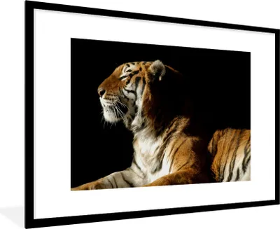 Produktbild von MuchoWow® Gerahmtes Poster Tiger - Tiere - Schwarz 90x60 cm - Poster mit Schwarzem Bilderrahmen Wandposter Rahmen Foto Bilder - Wanddekoration - Fotos