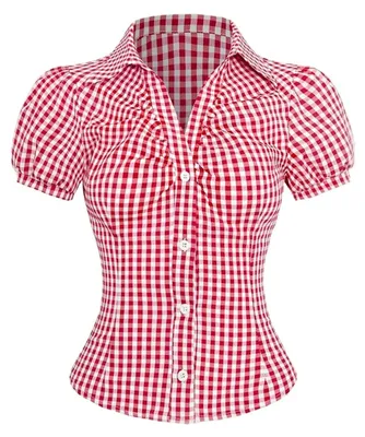 Image de Chemise à carreaux à manches courtes et à boutons pour femmes