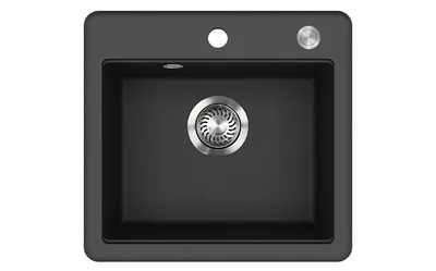 Produktbild von Helika® Granitspüle ESTA 47  x  44  cm in Schwarz, inkl. Druckknopfventil und Siphon, Einbau