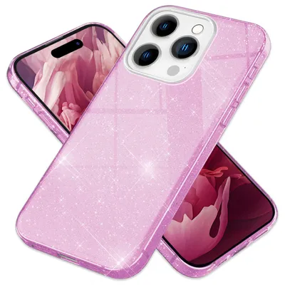 Produktbild von Glitzer Hülle für iPhone 15 Pro Max Hybrid Bling Case Silikon Handyhülle Tasche Lila