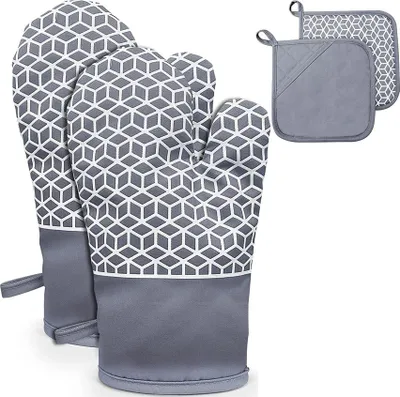 Produktbild von Ofenhandschuhe 2 Stück, Hitzebeständig Bis 300 °C, Mit Rutschfester Silikonstruktur, Für Küche Grill Und Camping
