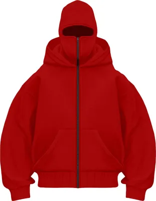 Produktbild von ASKSA Balaclava Zip Hoodie Herren Damen Einfarbig Kapuzenpullover Warm mit Sturmhaube Casual Hoodie Lockeres Sweatjacke,Rot,M