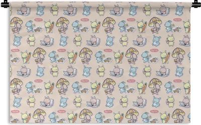 Produktbild von MuchoWow® Wandteppich Wandbehang Muster - Kaninchen - Cartoon - Pastell - Kinder 150x100 cm Tapisserie Dekoration Wandtuch - Waschbar - Tapisserien - Wand-Decke