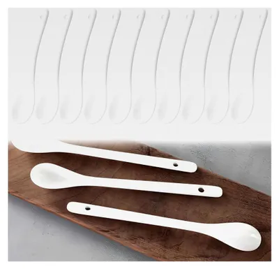 Produktbild von 10 Stück Eierlöffel aus Porzellan, weiße Teelöffel, Servierlöffel, Kaffeelöffel, Dessertlöffel, Mokkalöffel, Dip-Löffel - 12 cm
