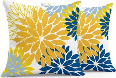 Obrázok produktu pre Obliečky na vankúše 40 x 40 cm, súprava 2 ks, len, žlté a modré, vzor dahu, na gauč