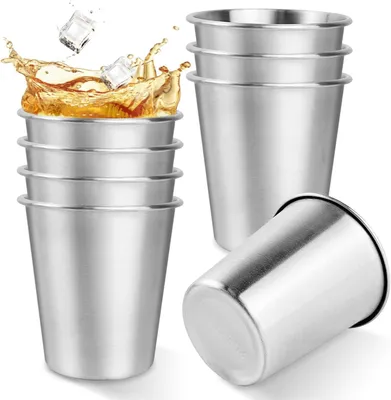 Produktbild von Campingbecher aus Edelstahl, 8 Stück, 260 ml, stapelbar, für Wandern und Camping