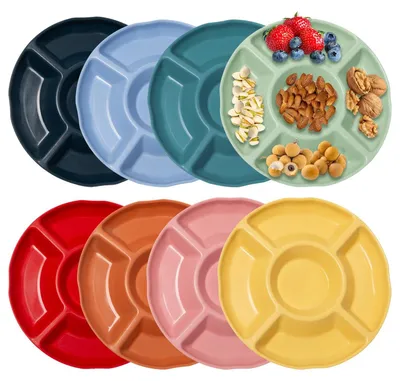 Image de Omgoods - Ensemble de 8 assiettes en plastique pour collations, avec 5 compartiments
