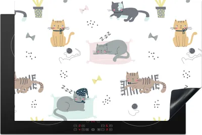 Produktbild von KitchenYeah© Herdabdeckplatte Katzen - Haustiere - Muster , 80x52cm, Küche Deko, Glaskeramikkochfeld Herdabdeckung, Abdeckplatte fùr Kochfeld