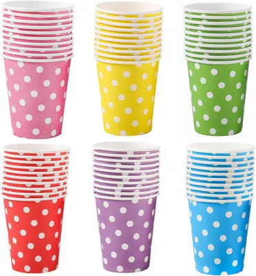 Imagen del producto de Juego de vasos de papel, 60 unidades, 250 ml, de colores variados, biodegradables, para fiestas