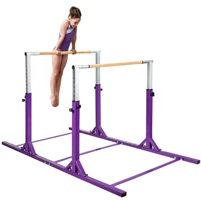 Image de COSTWAY Barres de gymnastique, barres de gymnastique réglables en hauteur et en largeur, barre fixe pouvant supporter jusqu'à 100kg, barres d'entraînement pour enfants de 6 à 12 ans Lila