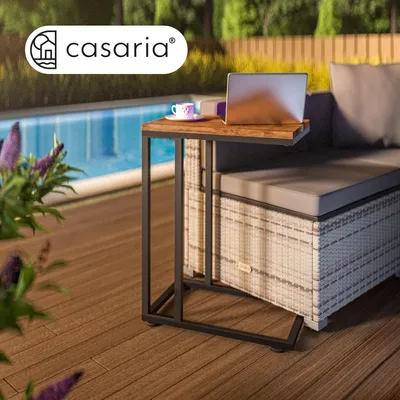 Image de Table d'appoint bout de canapé avec roulettes Cadre en métal noir Desserte de lit Support ordinateur portable