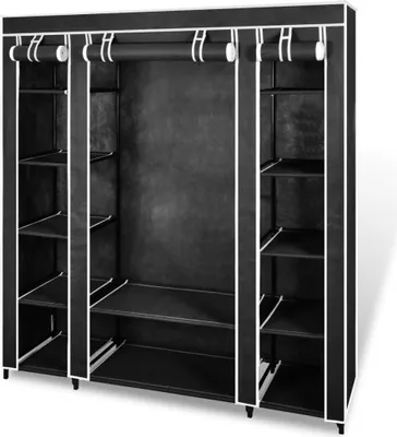 Image de vidaXL Armoire en tissu avec compartiments Barres de penderie 45×150×176 cm Noir
