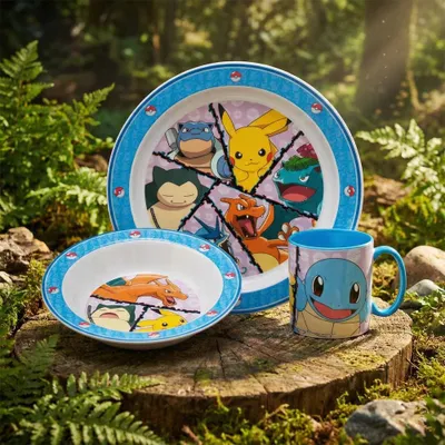Produktbild von Pokemon Pikachu Kinder 3 teiliges Geschirr Set Teller und Schüssel Becher