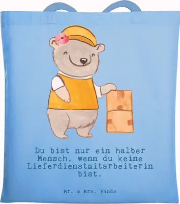 Produktbild von Mr. & Mrs. Panda Stoffbeutel Lieferdienstmitarbeiterin Herz - Sky Blue - Geschenk, Tote Bag, Laptoptasche, Uni Tasche, Pizzabringdienst, Pizzabäckerin, Spruch, Beutel