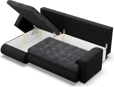 Produktbild von Links Ecksofa mit Schlaffunktion FORESTA, Sofa mit bettkasten 230x159cm, Dunkelgrau + Schwarz