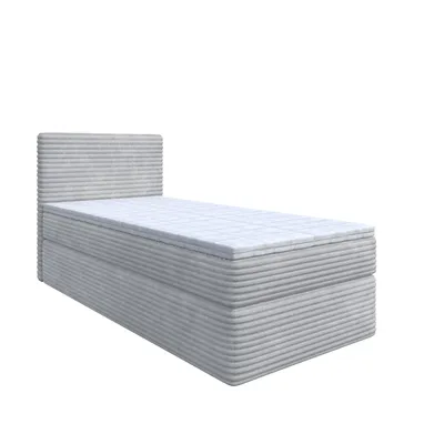 A single bed with a headboard and mattress, presented against a white background.